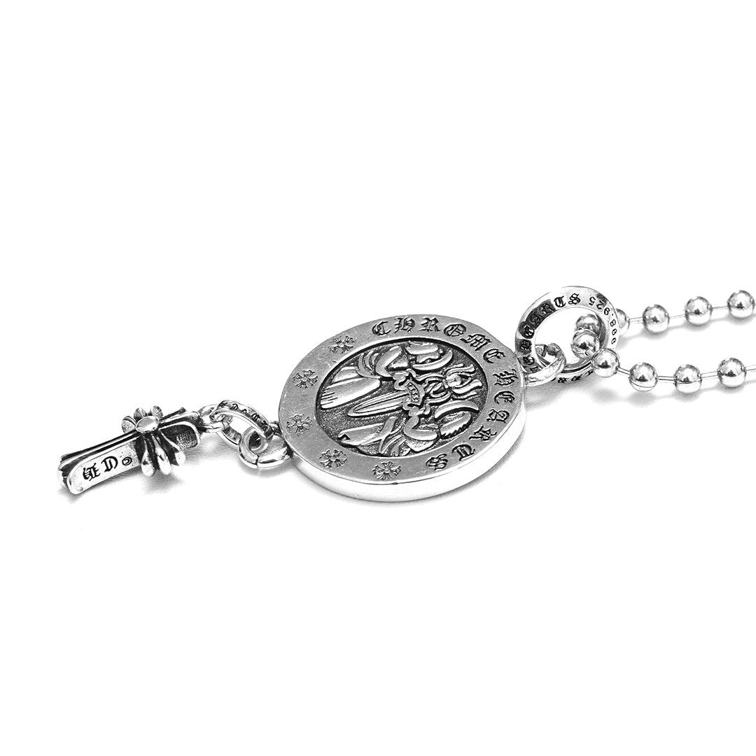 Chrome Hearts Round Angel Medallion Baby Cross Pendant Necklace