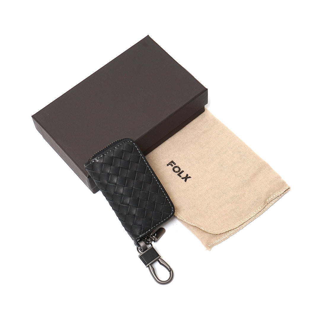 FOLX Intrecciato Leather Car Key Case