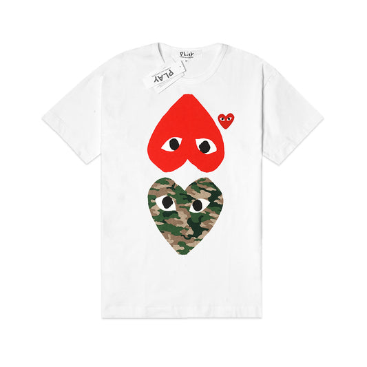 CDG Play Camo Printed Mirror Hearts T-Shirt