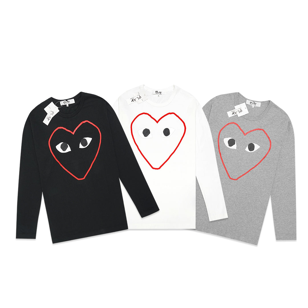 CDG Play Outline Red Heart Long Sleeve T-Shirt