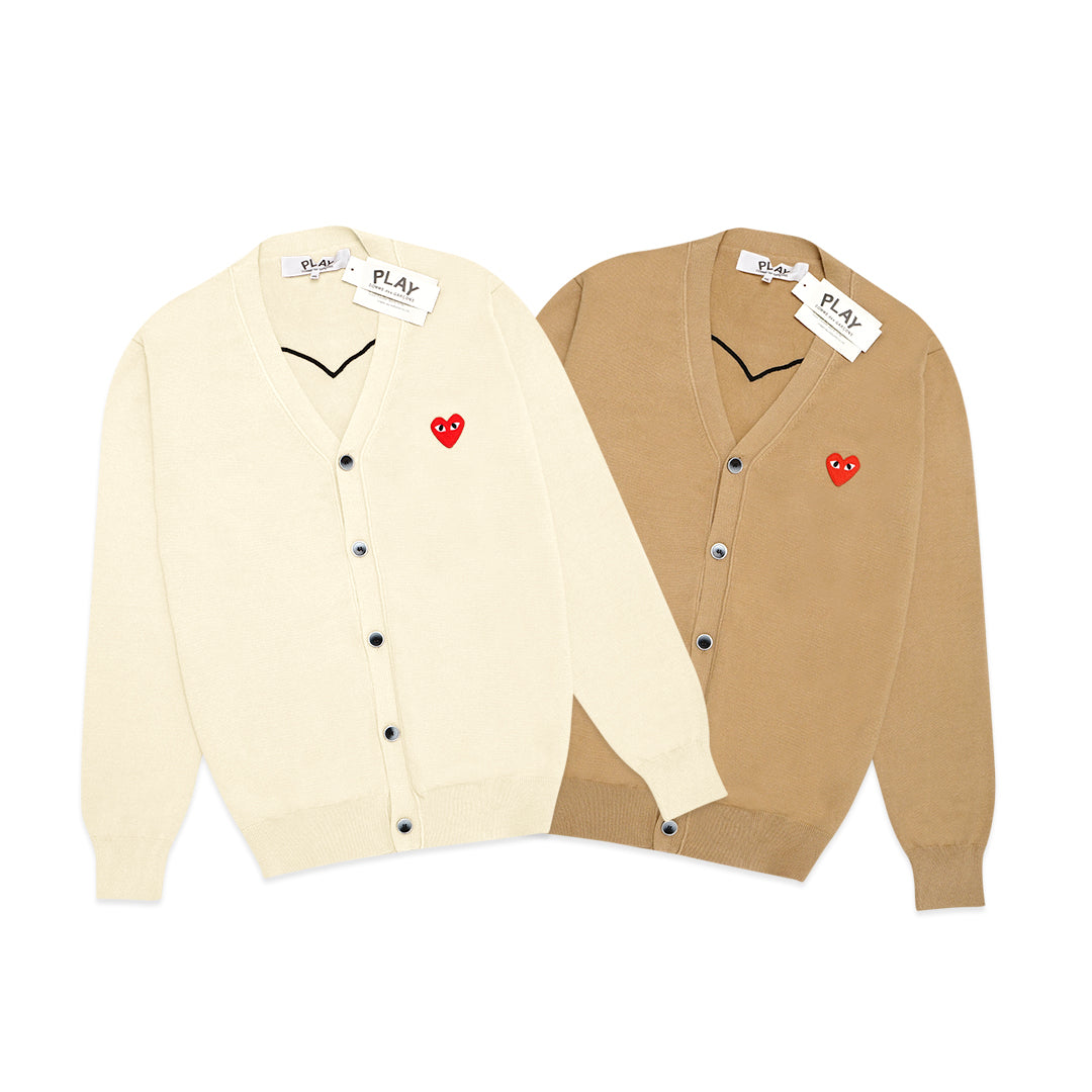 CDG Play Back Big Heart V-Neck Knit Cardigan