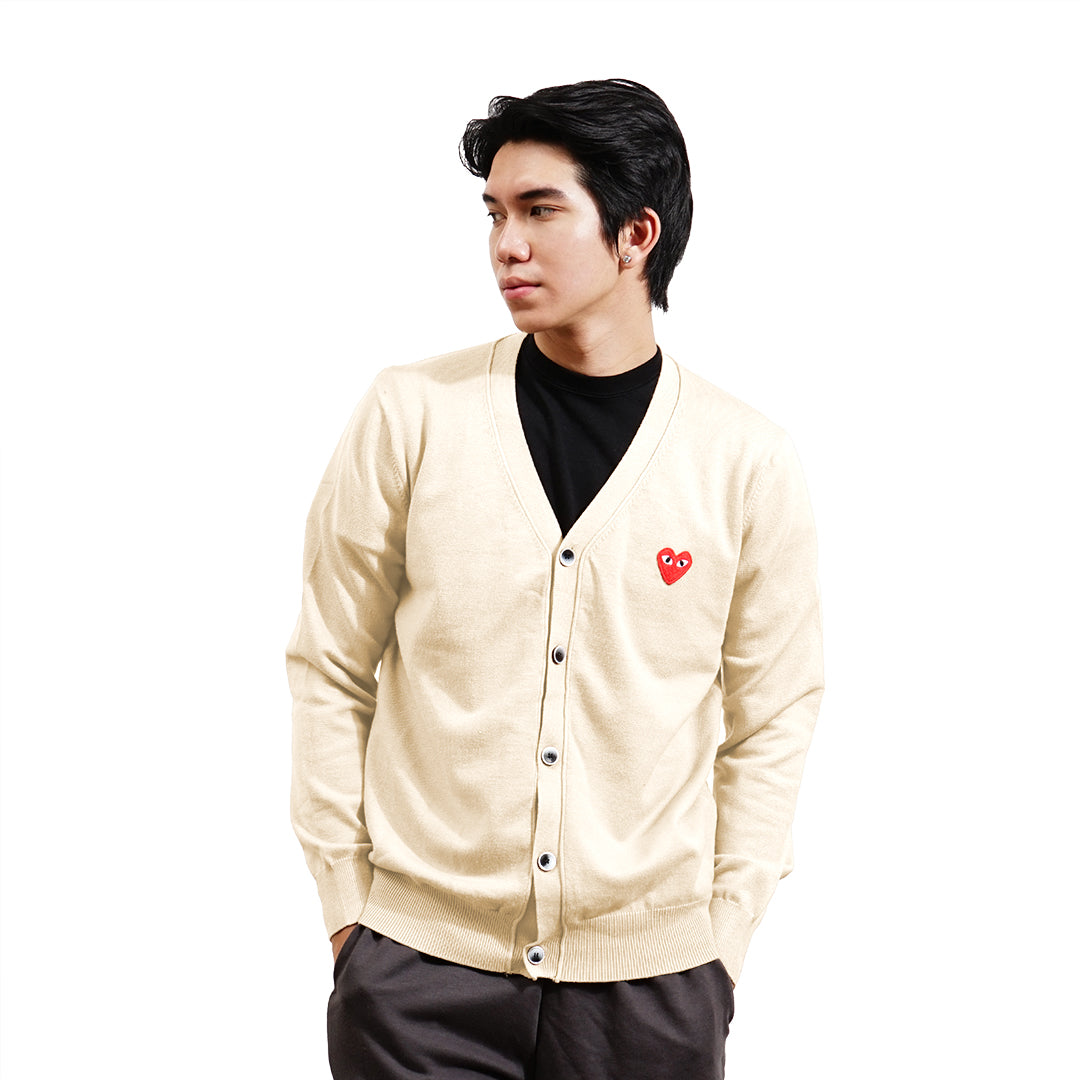 CDG Play Back Big Heart V-Neck Knit Cardigan