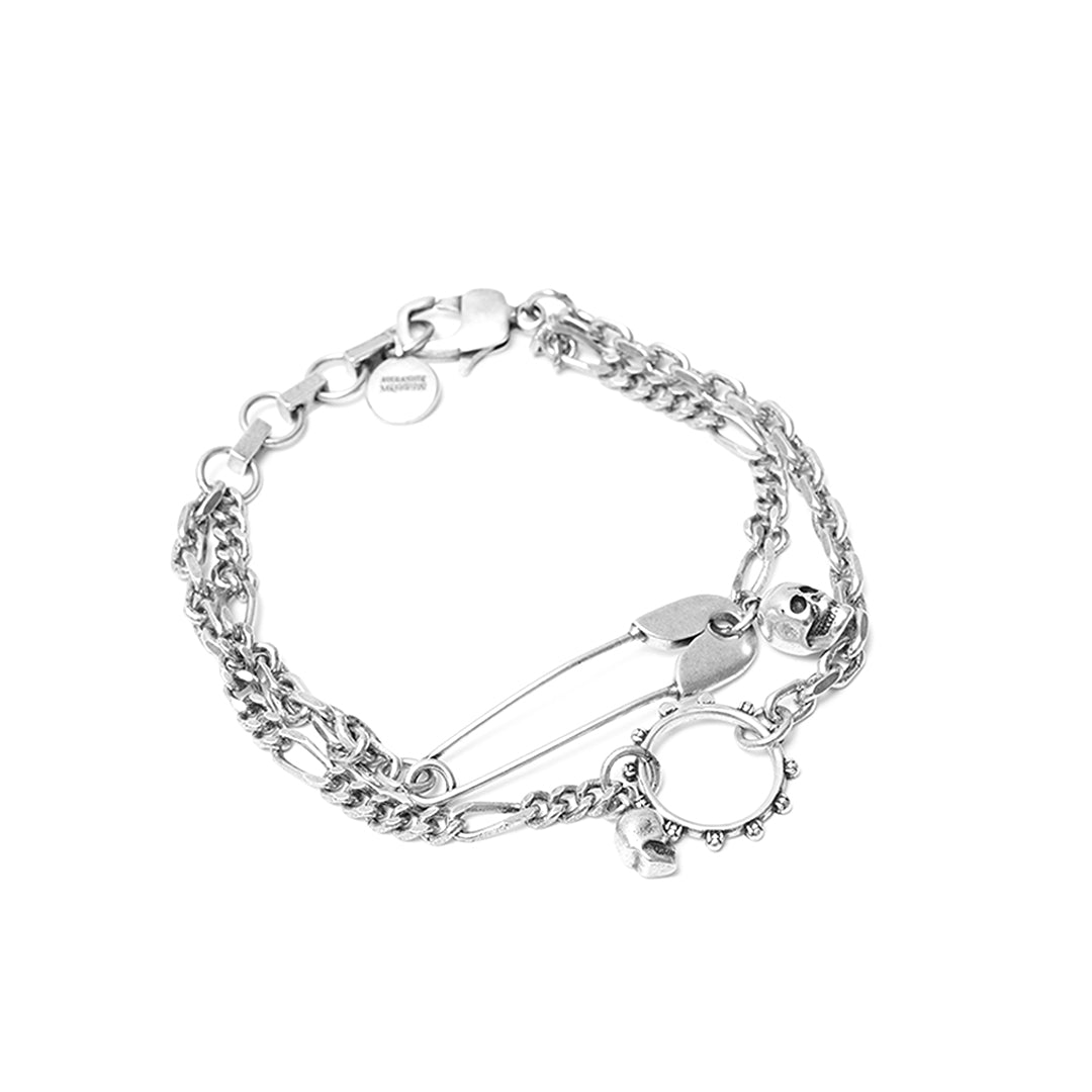 AMQ Safety Pin Skull Multi-Chain Bracelet