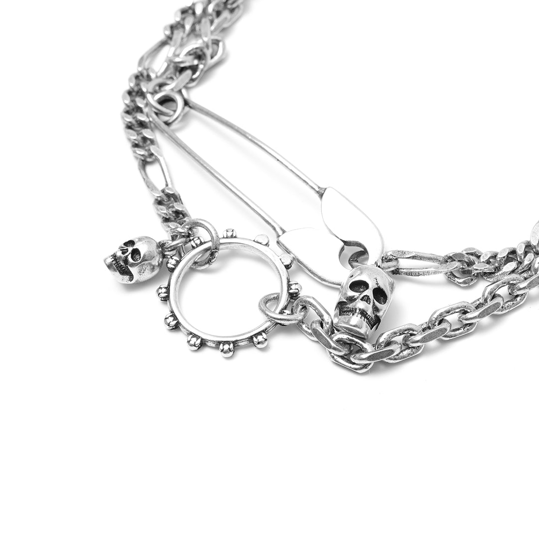 AMQ Safety Pin Skull Multi-Chain Bracelet