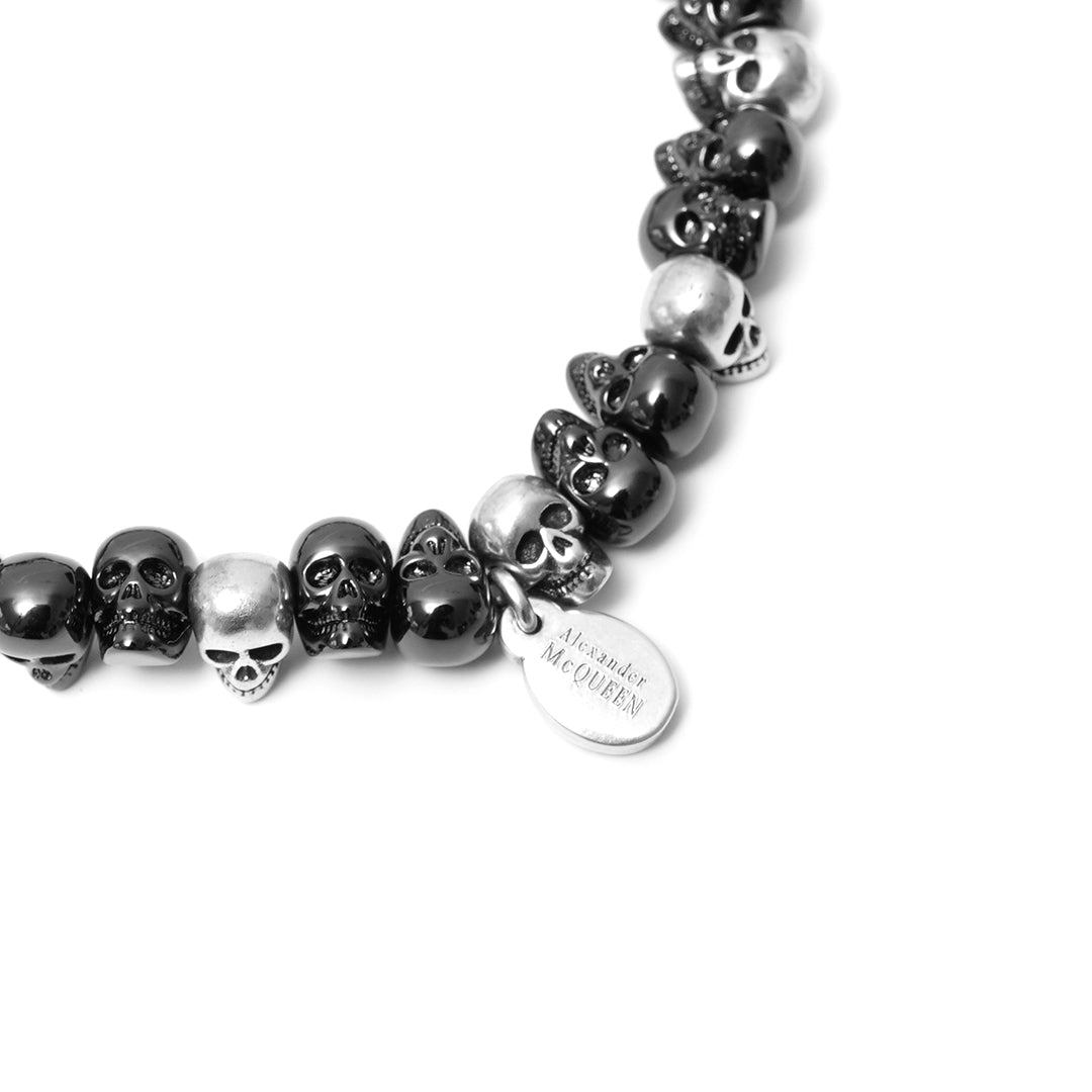 AMQ Black & Silver Beaded Skull Bracelet