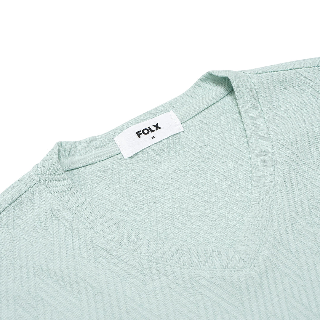 FOLX Jacquard Zig-Zag Pattern V-Neck T-Shirt