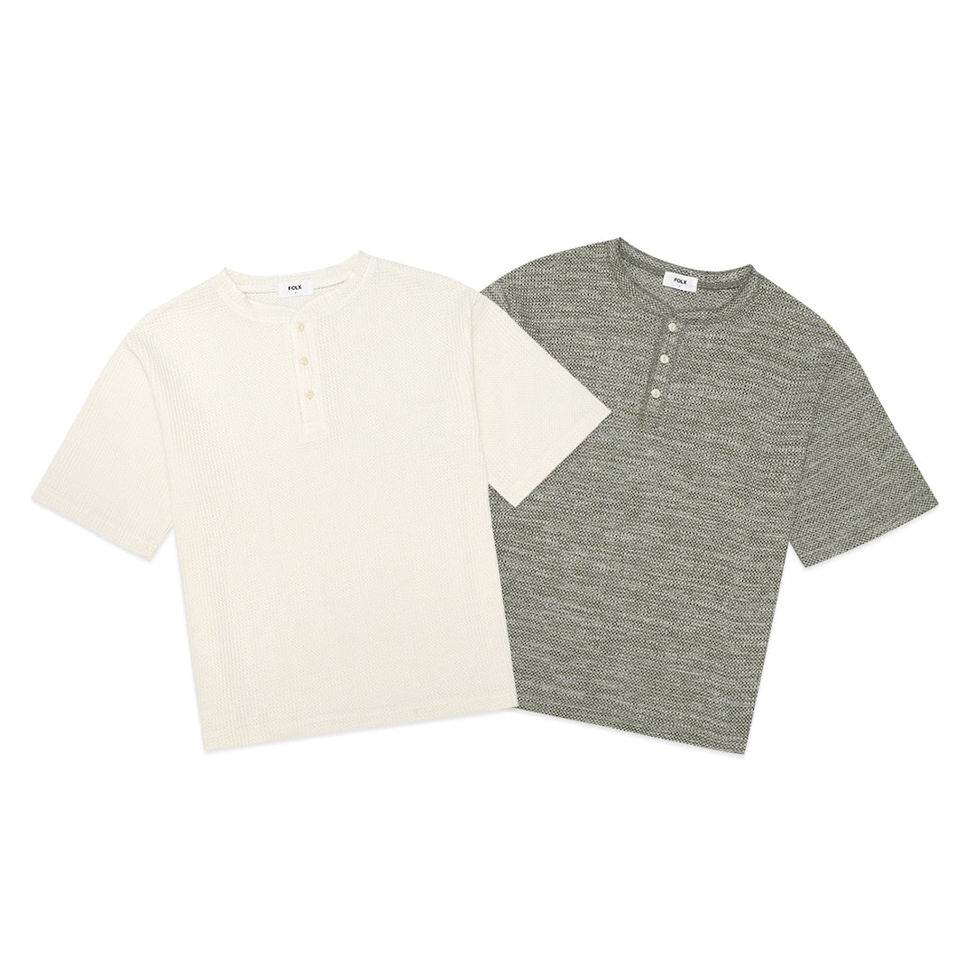 FOLX Knitted 3-Button Henley T-Shirt