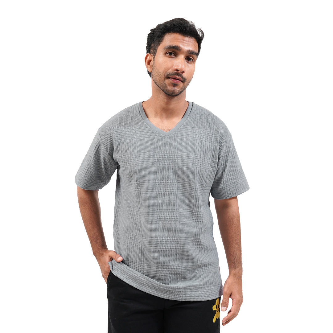 FOLX Jacquard Waffle V-Neck T-Shirt