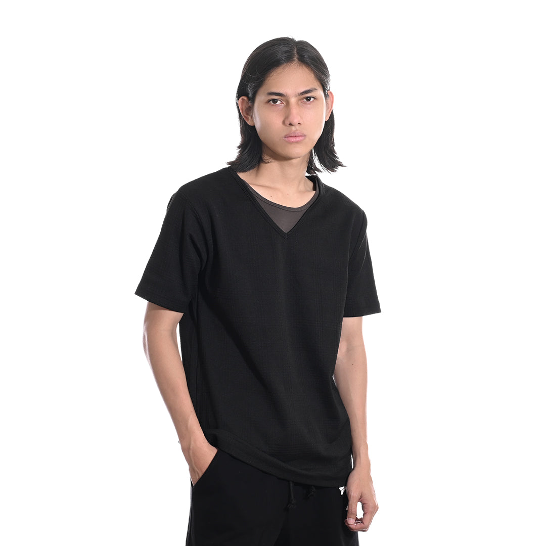 FOLX V-Neck Square Textured T-Shirt