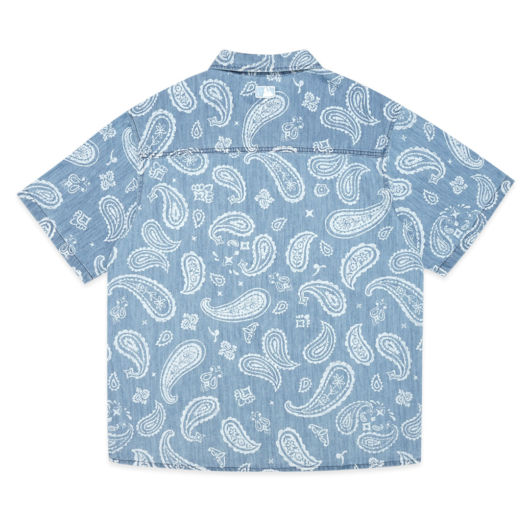 M7B Paisley Monogram Denim Short Sleeve Shirt