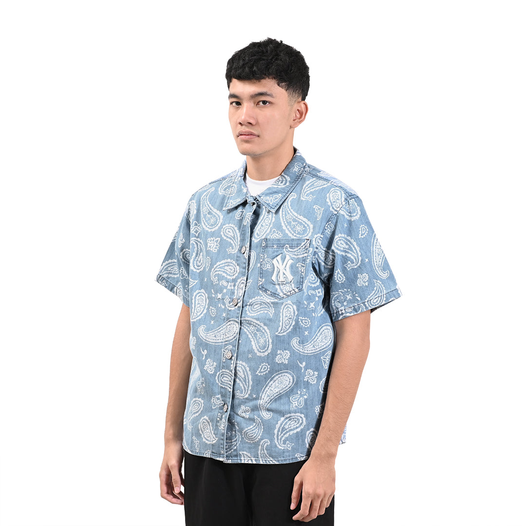 M7B Paisley Monogram Denim Short Sleeve Shirt