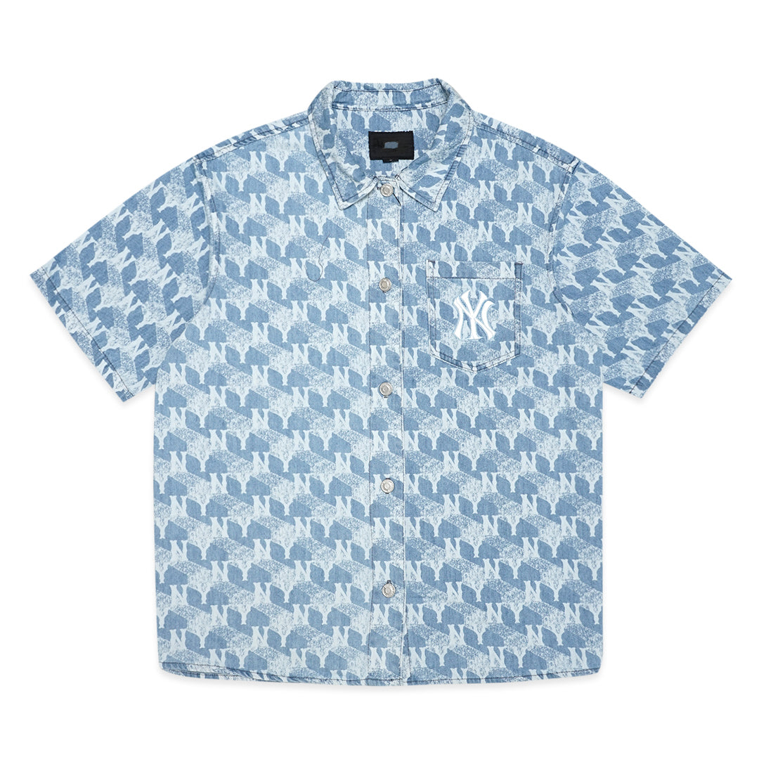 M7B NY Cube Monogram Denim Short Sleeve Shirt