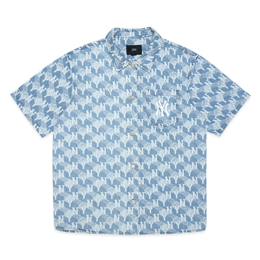 M7B NY Cube Monogram Denim Short Sleeve Shirt