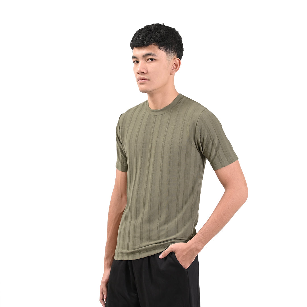 FOLX Solid Stripes Textured T-Shirt