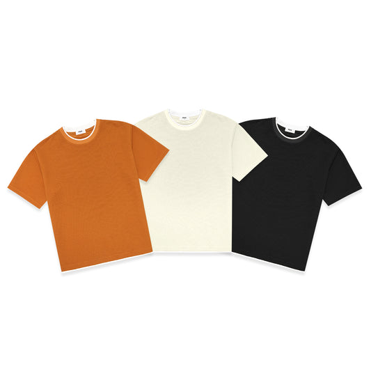 FOLX Round Collar Horizontal Texture T-Shirt