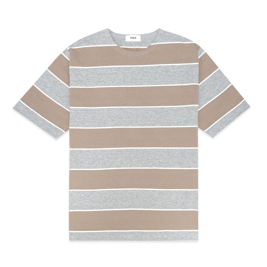 FOLX Brown-Grey Wide Stripes T-Shirt