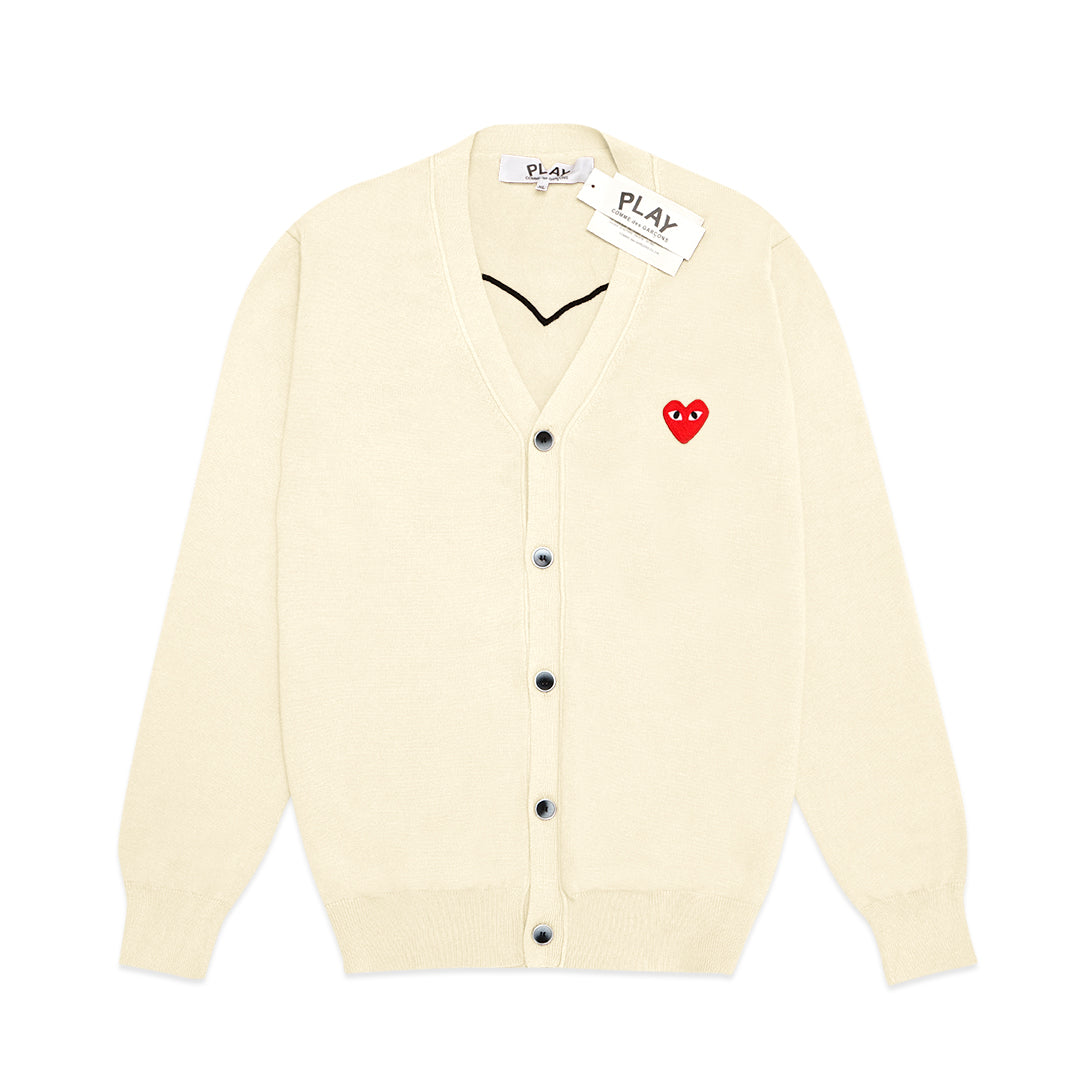 CDG Play Back Big Heart V-Neck Knit Cardigan