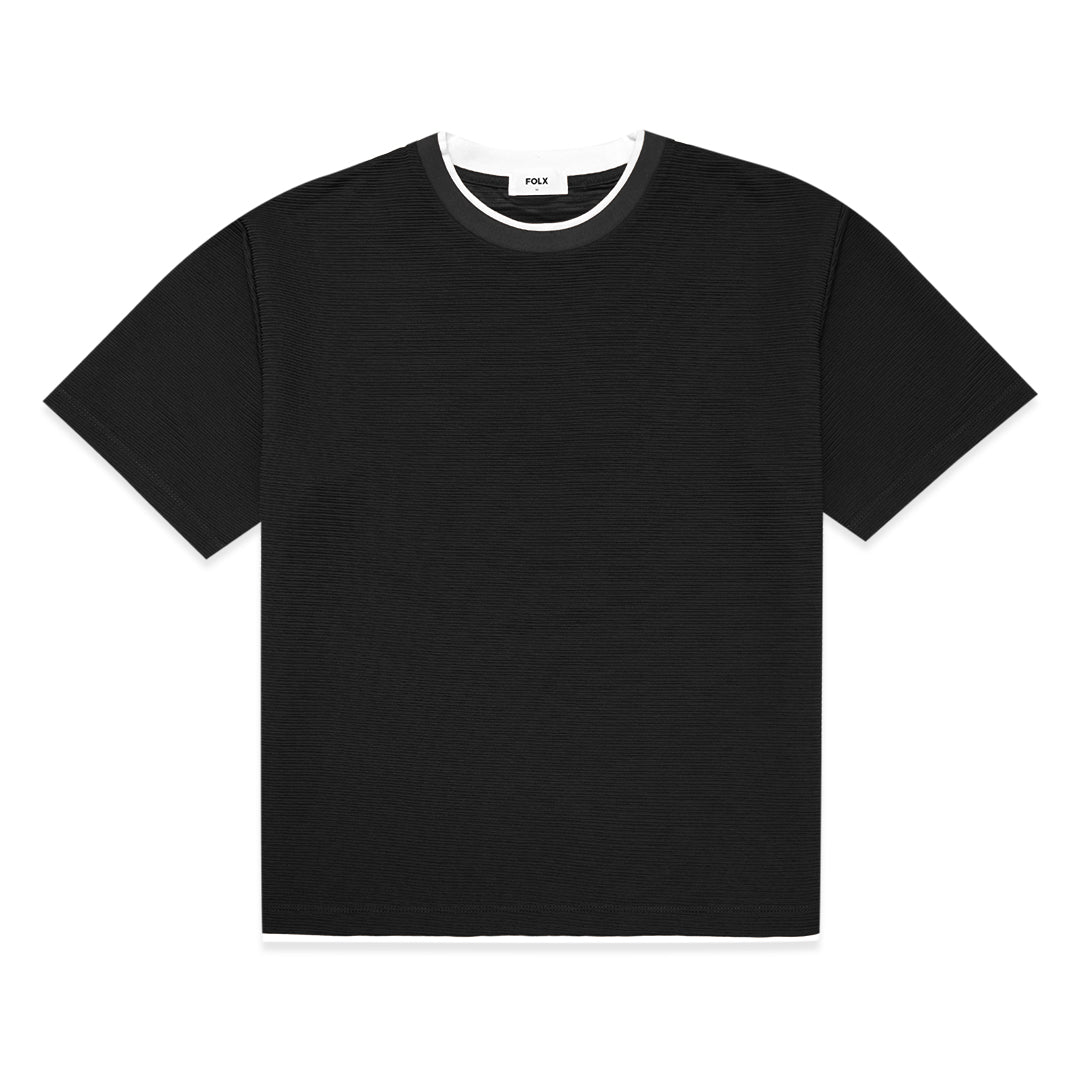 FOLX Round Collar Horizontal Texture T-Shirt