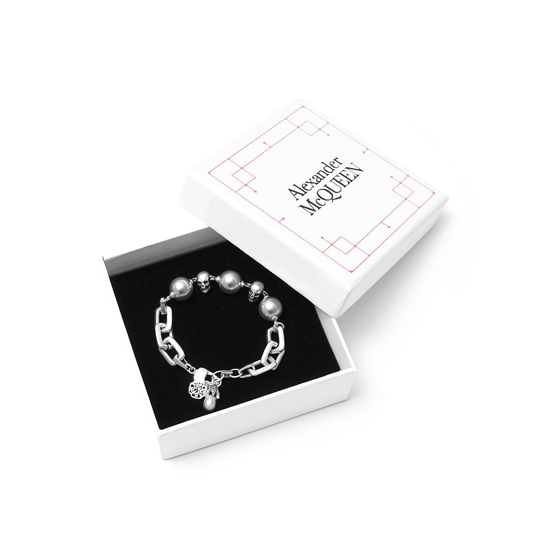 AMQ Pearl-Like Skull Chain Bracelet