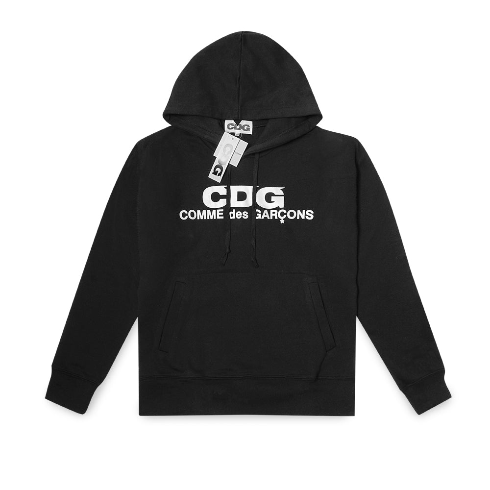 CDG White Text Hoodie Black